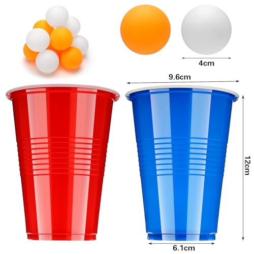 Zeawavsl Bierpong Becher Set, Beer Pong Becher Enthält 50 Becher und 12 Tischtennisbälle, 500ML Beerpongbecher Wiederverwendbare Beerpong Partybecher für Party Trinkspiele Camping Geburtstag Hochzeit