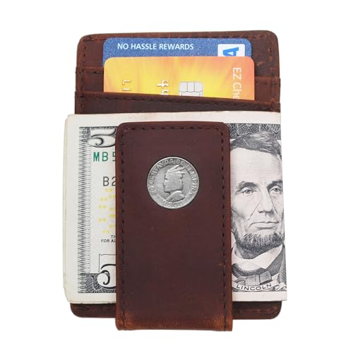 Authentic 1931~1958 Honduras 20 Centavos 90% Silver Coin Magnetic Money Clip and Wallet Combo New - Crazy Horse Water Buffalo Leather - Chief Lempira