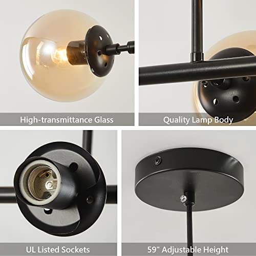 Axamate Modern Globe Pendant Lighting Black Linear Chandelier 6-Light Globe Glass Hanging Light Fixture For Kitchen Island Living Room #TOP6