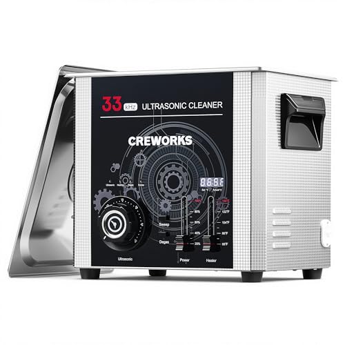 CREWORKS 10L Ultrasonic Cleaner with Sweep Function, 33kHz 240W Industrial-Grade Ultrasonic Cleaning Machine with Adjustable Timer Temp, Parts Cleaner Machine with Stainless Steel Basket 300W Heating