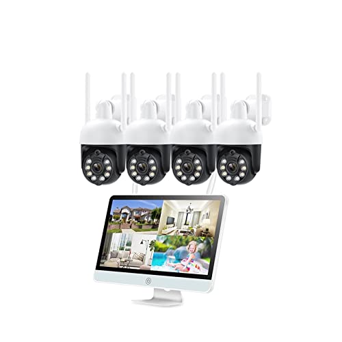 ERETYRET Sistema De Cámaras IP PTZ WiFi Kits De Vigilancia Inalámbrica Protección De Seguridad Monitor Remoto 8CH NVR Visión Nocturna FáCil De Instalar(3T,8 CH NVR 4 Cameras)
