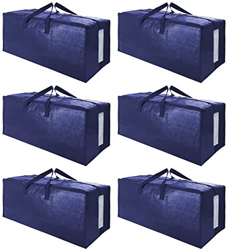 Sweet Dolphin 6 Pack Extra Large Moving Bags With Strong Zippers & Carrying Handles, Heavy Duty Storage Tote For Space Saving Moving Storage, Fold Flat, Alternative To Moving Box (Navy Blue) #TOP28