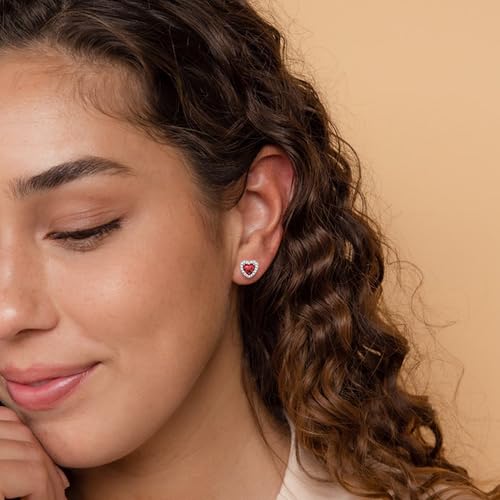 BAYLAY Ruby Earrings for Women, July Birthstone Earrings, S925 Sterling Silver Earrings, Red Heart Stud Earrings with Cubic Zirconia Birthday Jewelry, Silver Jewelry for Women, Womnes Birthday Gifts — view 2