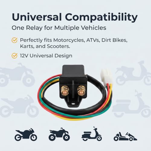 Relé Solenoide de Arranque para Motocicleta, Resistente a Sismos, Antidesprendimiento, Relé Motor 12V, Resistente al Agua y al Calor, Universal para Motocicletas, Karts y Scooters (Negro) miniatura 5