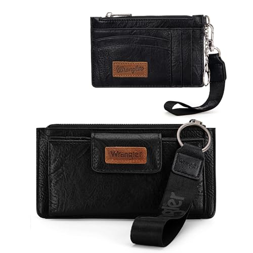 Montana West X Wrangler Black Minimalist Wallet and Credit Card Holder Set for Women