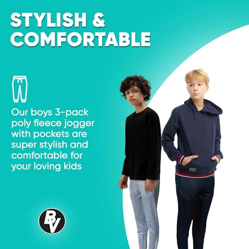 BROOKLYN VERTICAL Boys 3-Pack Poly Fleece Jogger with Pockets | Soft Warm Cozy Size 6-203