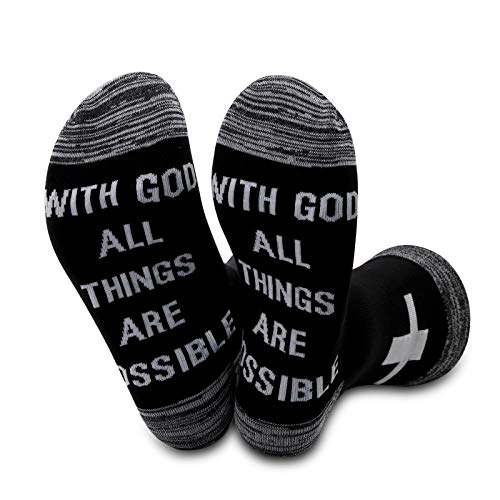 JXGZSO Motivational Christian Socks Cross Inspirational Gift With God All Things Are Possible Religious Gift