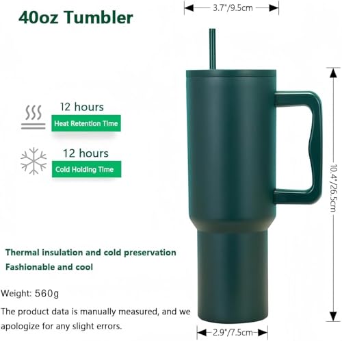 Image of Stainless Steel Tumbler with Lid and Straw 1200ml, Hot and Cold Double Insulated Sipper Mug, 100% Leak Proof Coffee Tumbler Cupholder for Office, Gym, Travelling (Dark Green-Steel Straw)