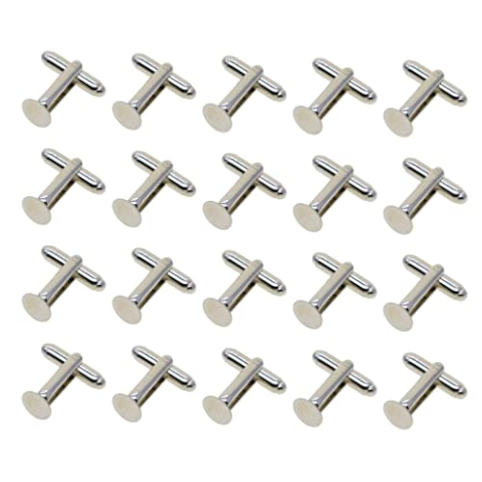Antiqued Silver Round Blank Settings Cuff Links, 20 Pieces