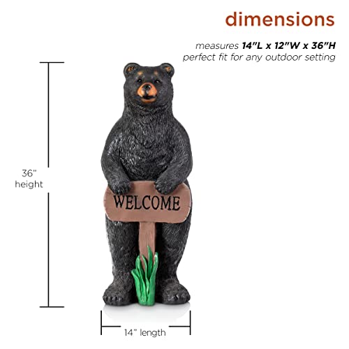 Alpine Corporation Zen732 Alpine Welcome Sign Bear Garden Statue, 36 Inch Tall, Black And Brown #TOP2