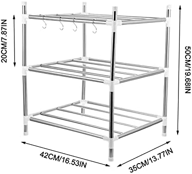 3 Layer Shelf Adjustable Heavy Duty Storage Shelving Unit Steel Organizer Wire Rack, Silver (42X35X50CM)