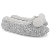 ofoot Womens Indoor Warm Cable Knitted Pom Pom House Shoes,Ballerina Slipper Socks,Washable Ballet S