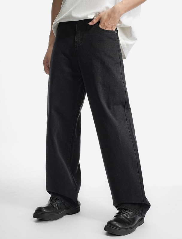 LOGEQI Mens Baggy Hip Hop Jeans Wide Leg Streetwear Jeans Loose Fit Y2K Skater Denim Pants - Image 2