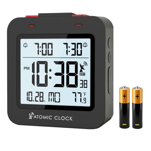 For Bedroom, 3.15 Inch Portable Travel Clock With Dual Alarms And Snooze, Indoor Temperature, 8s Backlight, Battery Included, Black