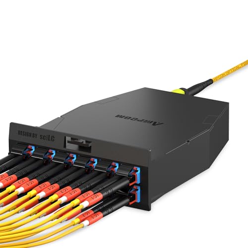 Image of AMPCOM MPO to LC Breakout Cable 9 /125μm Singlemode OS1 /OS2(12 Fiber, MPO to LC, Type B, LSZH /Riser, UPC, Yellow) 15m (49ft)