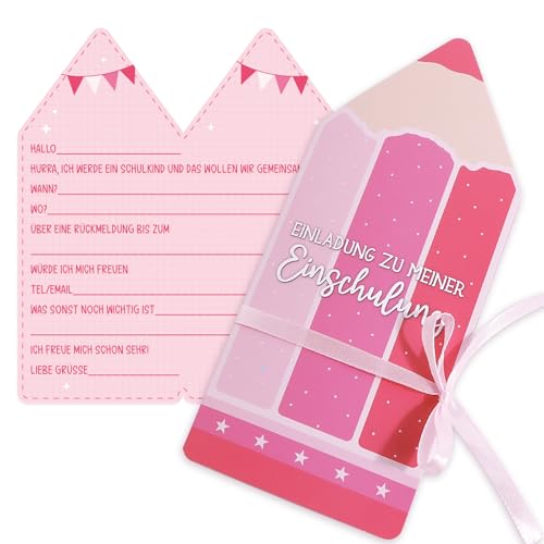 COMOOKA 12x Einladungskarten Einschulung Mädchen Rosa - Schulanfang Einladung Einschulung Karten mit Buntstift Design - Faltbare Einladungskarten Schuleinführung Mädchen COMOOKA 12x Einladungskarten Einschulung Mädchen Rosa - Schulanfang Einladung Einschulung Karten mit Buntstift Design - Faltbare Einladungskarten Schuleinführung Mädchen