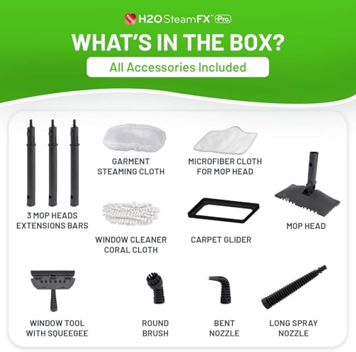 Image of H2O Steam FX Pro Handheld Steam Cleaner | 5-in-1 Spot Cleaner & Floor Mop | Includes Extension Bars, Window & Garment Tools | Grout, Glass & Sealed Floors