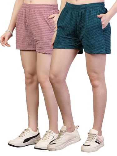 Image of UZARUS Women's Elastic Waist Shorts Night Wear Sports and Running Gym Workout and Yoga Regular Fit Short for Women Combo (Pack of 2)