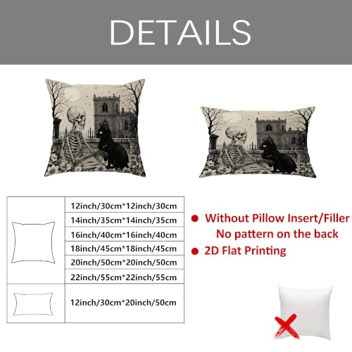Coussin chat squelette gothique : fermeture éclair invisible