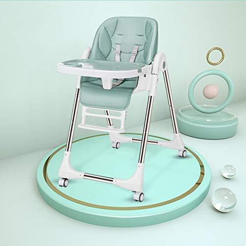 Sufei Highchair Baby, Foldable Feeding High Chair with Removable Tray and Universal Wheel,Adjustable Height,Reclining, Easy to Assemble, Comfortable PU Cushion,Green