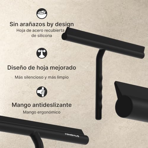 Miniatura 4 de Minismus - Rasqueta De Ducha Para Ducha, Cuarto De Baño, Azulejos, Espejo, Ventana, Soporte Magnético Sin Taladro, Autoadhesivo, Diseño Moderno, Elegante, 28 Cm, Color Negro
