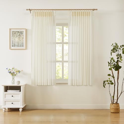 WEST LAKE Egret Iovry Pinch Pleat Sheer Curtain Panels 72 Inches Long
