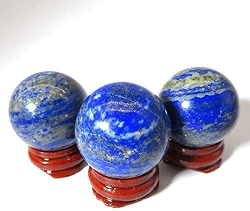 Esfera de bola de cristal de lapislázuli de 2.0 pulgadas con soporte de madera, esfera de bola de piedras preciosas, escultura de arte fino, estatua