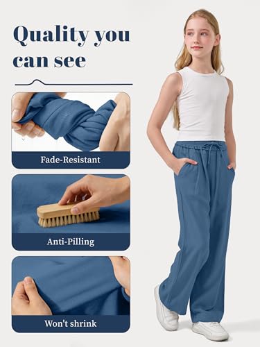 Image of Rolanko Girls Wide Leg Linen Pants Breathable Flowy Palazzo Trousers for School Beach Daily Wear 9-15 Years
