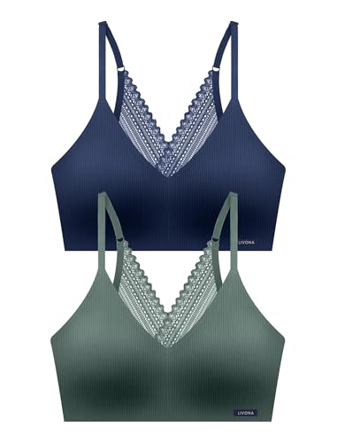 Image of Livona Lace Bralette for Women - Comfort Sports Bra Wireless Padded Bralette with Support Workout Tops Cami Crop S-XXL