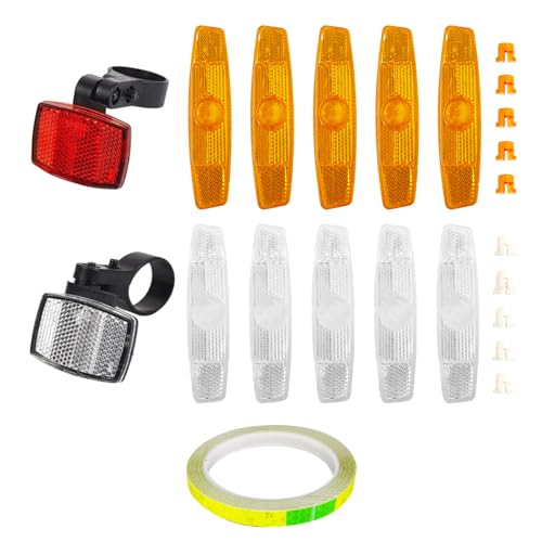 Sheryl&Rain 13Pcs Reflectores para Bicicleta, Reflectante Bicicleta, Reflector de Bicicleta Delantero y Trasero, Soporte de Reflector de Rueda de Bicicleta, Reflector de Radios de Bicicleta de Montaña