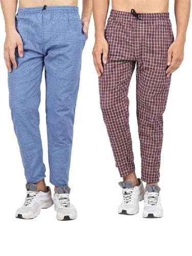 Mens Cotton Checkered Pyjama for Night Wear, Relaxation and Sleep (Pack of 2)(Blue & Red)-image-31