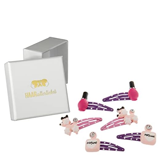 6 Horquillas pelo accesorios Beauty Set con esmalte de uñas, Parfum y pequeño Caniche Niños en caja blanca de pelo todos los liebst