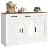 STOCKAGE ZONÉ SPACIEUX : Ce buffet de 108 cm de large est équipé de 2 tiroirs et 3 placards, parfaits pour organiser vos affaires et créer un espace ordonné. Il offre des rangements dédiés pour les couverts, petits appareils et essentiels quotidiens, transformant le désordre en un environnement calme et harmonieux.