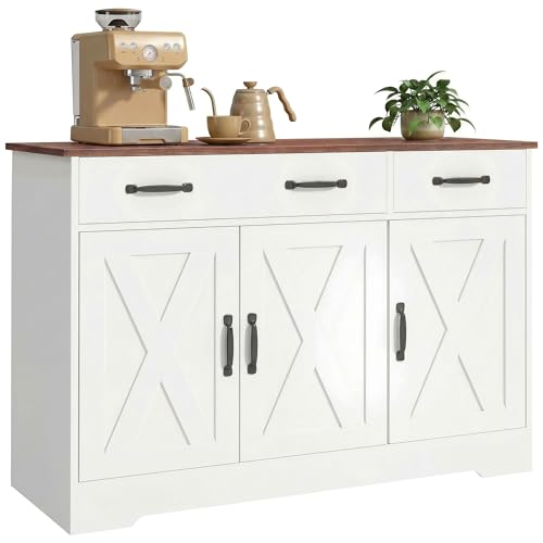 HOMCOM Buffet Cuisine, Meuble de Rangement avec 3 Portes de Grange, 2 Tiroirs et Étagères Réglables, Meuble TV pour Téléviseurs Jusqu'à 50 Pouces, pour...