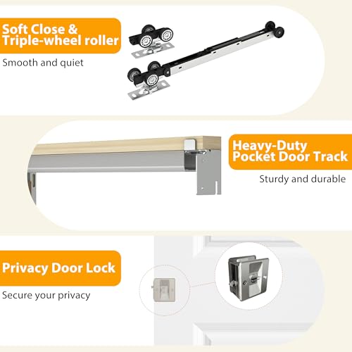 BARNSMITH 30in x 80in Sliding Pocket Door, Raised 2-Panel Arch Top Smooth White Primed Door Slab wtih Track Hardware and Frame Kits & Privacy Latch, Soft Close Mechanism, Durable and Smooth-Sliding by BARNSMITH - Image 5