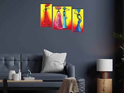 Image of Indianara Set of 3 Modern Art MDF Art Painting (0005FL) without glass 4.5 X 12, 9 X 12, 4.5 X 12 INCH