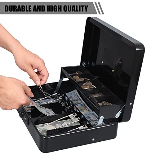 Kyodoled Cash Box With Money Tray, Combination Lock Money Safe With Security Cable And Waterproof Bag, 11.81L9.45W3.54H Inch, Black X Large #TOP6