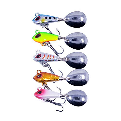 5PC Fishing Baits for Bass, Long Throw Whirlwind Iron Plate Lure Mini Submerged VIB Rotating Sequins Fishing Lure, Unique Construction and Realistic Shape, Good Fishing Gifts for Men (10g)