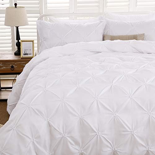 Luxury White Pintuck Duvet Cover King Size 3 Pieces Pinch Pleat Bedding Duvet Cover with Zipper Closure, Soft Microfiber Pintuck Quilt Cover for Home Bedding Decro King Size 230x220cm