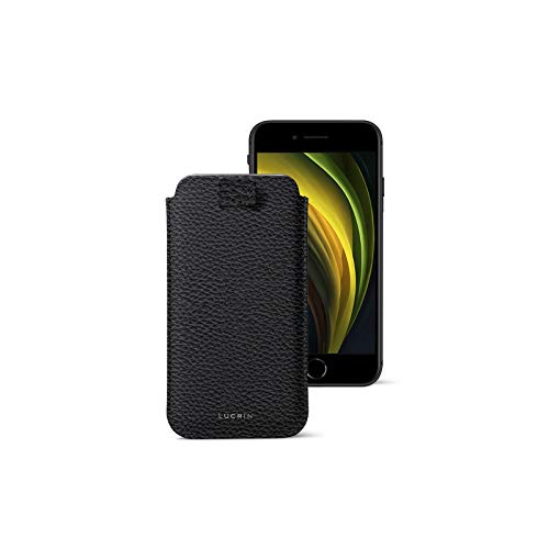 Up To 40% OFF Lucrin - iPhone SE 2020/ iPhone 8/ iPhone 7 Ultra Slim Compatible Sleeve, Protective Soft Case with Pull-Up Strap - Black - Granulated Leather