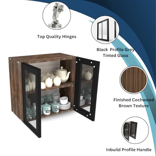 Image of SPECIALITY PANELS Multipurpose Cabinet with Modern Elegance Tinted Glass Wall Cabinet, Space Organizer for Office /Kitchen in (Cochwood Brown, 2 Glass Shutter)