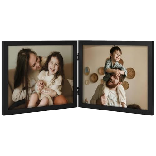 decorUhome Double 10x8 Picture Frame Horizontal, Engineered Wood Bifold Photo Frame with Plexiglass for Tabletop Display, 10x8, Black