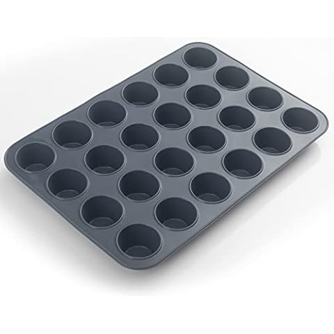 Mini Muffin Tray 24 Cup Silicone Muffins Pan, Non-Stick Cupcake Tin, Silicon Mould Bakeware, Reusable Baking Case for Mini Mince Pie, Cupcakes, Dishwasher Safe, 34 x 23 x 2.5 cm (Grey) Cover