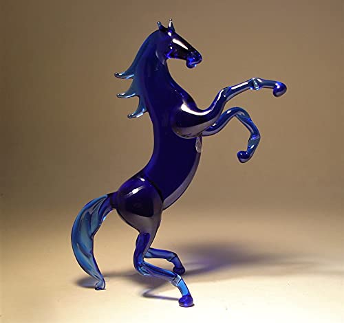 Blue Rearing Glass Horse Figurine