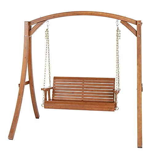 Bfcgdxt Double Wooden Swing，4Ft Cedar With Iron Chain ，Load-Bearing 500Lbs ，Safe And Sturdy Swing,Easy To Install, Dark Brown（Swing Frames Not Included） #TOP3