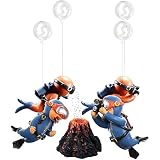 Dekorationen für Aquarien,Tianher 4 Pcs Kleine Taucher-Aquarium-Dekorationen und 1 Pcs Vulkan Aquarium Dekoration,Geeignet für Alle Arten von Fischen und Aquarien Schwimmbecken