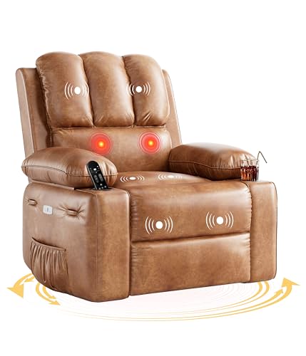 GAOMON Oversized Electric Power Recliner Chair with Heat & Massage - 360° Swivel Rocker Recliner for Living Room, PU Leather Recliner with 1.5X Sponge Filling, 22" Large Seat Lazyboy Style.
