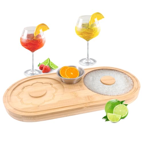 DingGreat Salt Rimmer Set - Premium Bamboo Glass Rimmer for Cocktails, Margarita Salt Container - Bar Party Accessories