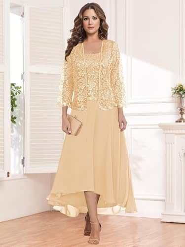 2 Pieces Mother of The Bride Dress for Wedding Chiffon Lace Formal Dress for Women4