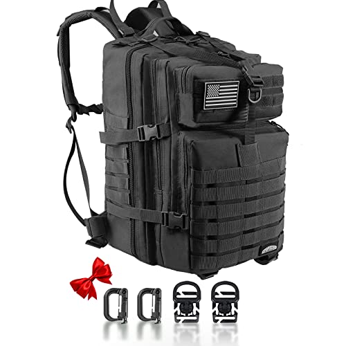 Ctopxcone 45L Military Tactical Backpack 3 Day Molle Assault Pack Large Army Bug Out Bag Rucksack Daypack For Men Outdoor Hiking Army Camping Hunting, Black Pack #TOP22